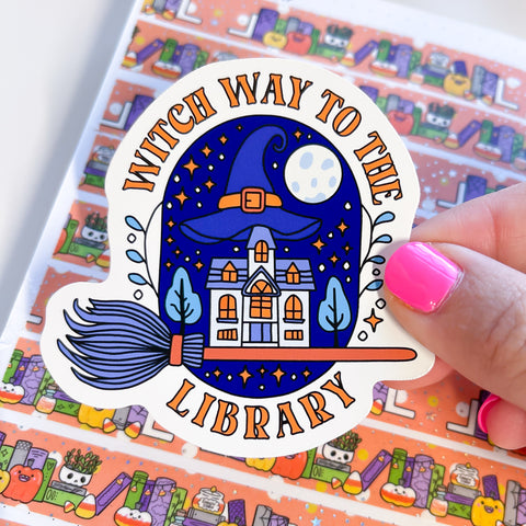 Witch Way to Library Halloween Vinyl Die Cut Sticker