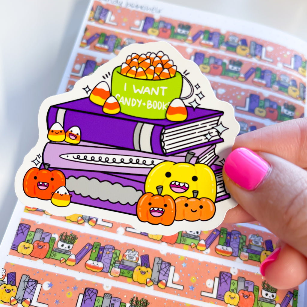 I Want Candy + Books Halloween Vinyl Die Cut Sticker