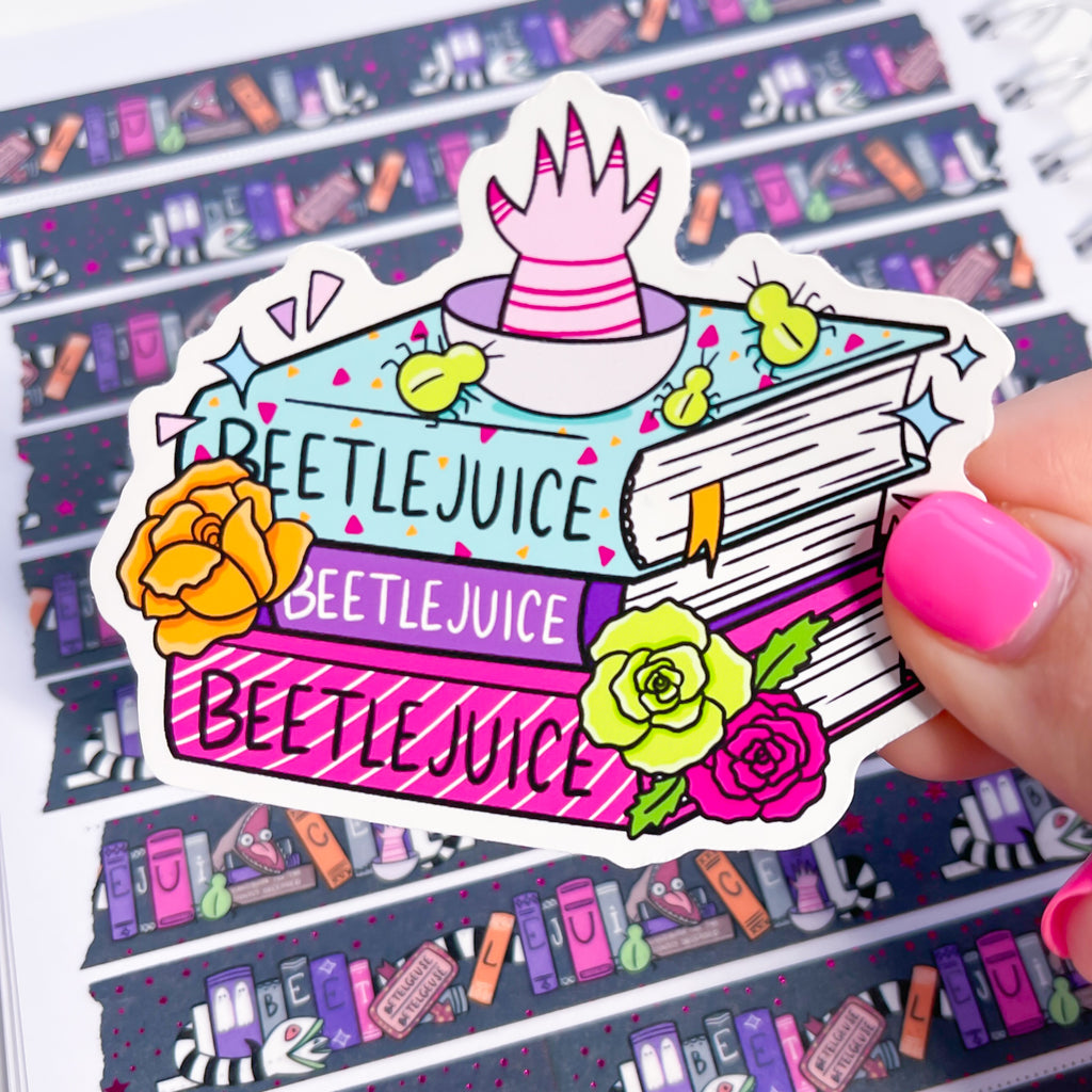 Beetle Book Stack Vinyl Die Cut Sticker