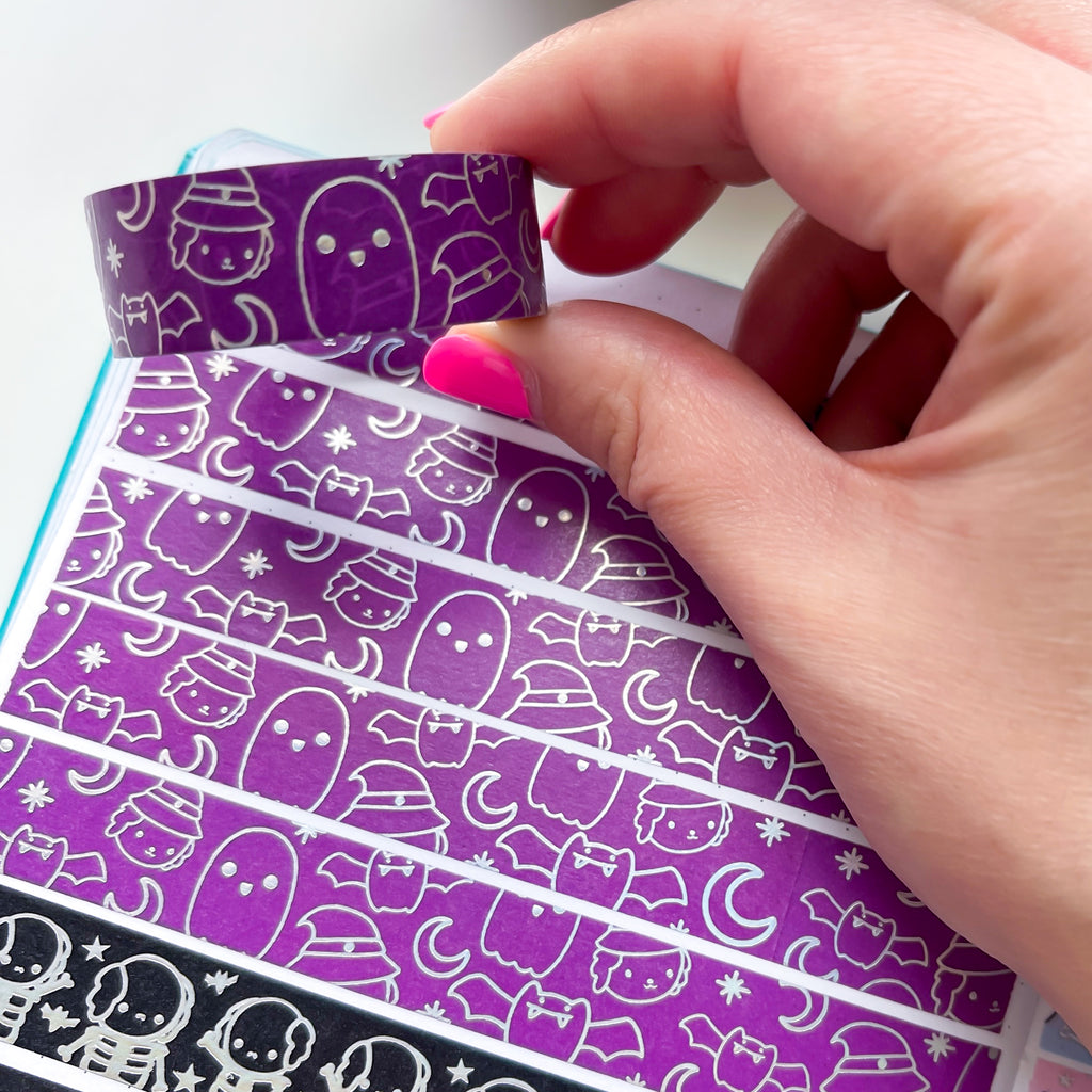 Holo Foil Purple Halloween Doodles (Restock) Washi Tape (15mm)