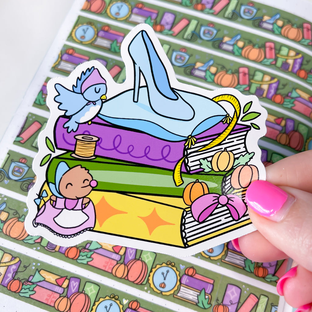 Pumpkin Princess Book Stack Vinyl Die Cut Sticker