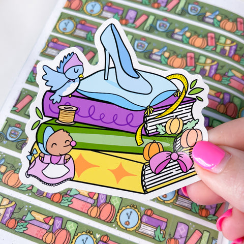 Pumpkin Princess Book Stack Vinyl Die Cut Sticker