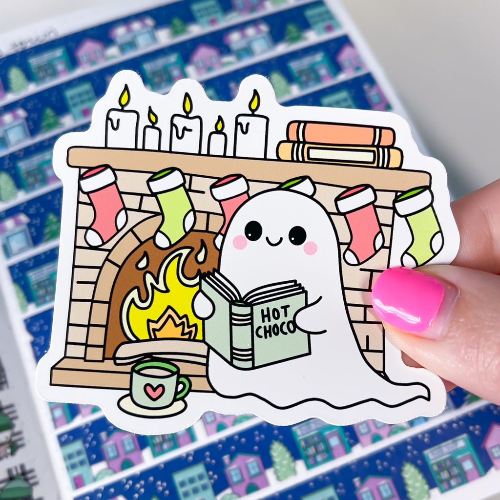 Reading By The Fire Ghost Vinyl Die Cut Sticker