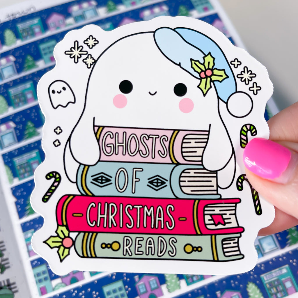 Ghost of Xmas Reads Vinyl Die Cut Sticker