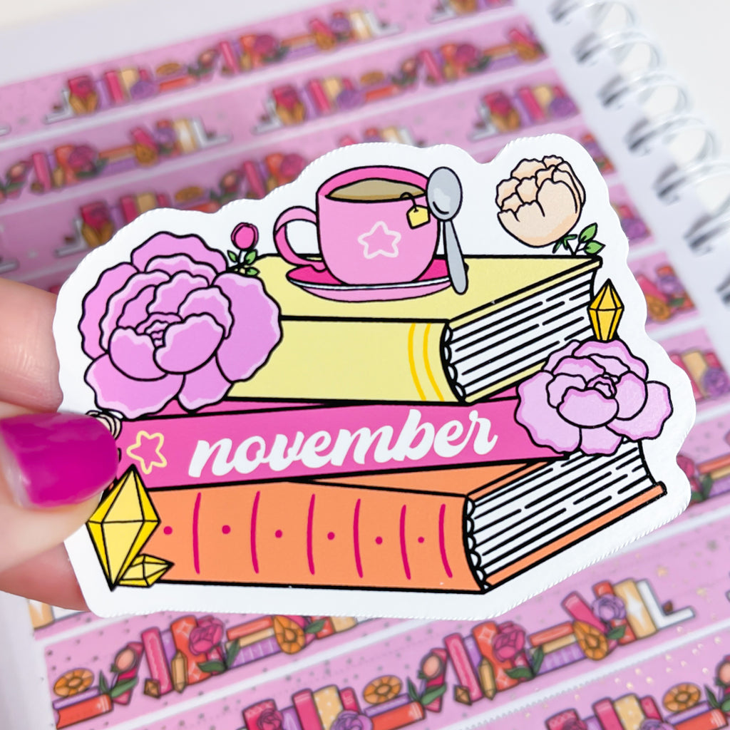 November Book Stack Vinyl Die Cut Sticker