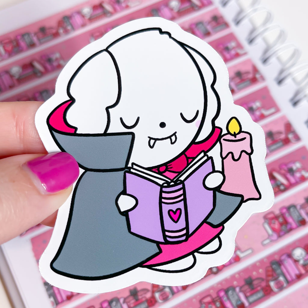 Vampire Bean Reading Vinyl Die Cut Sticker