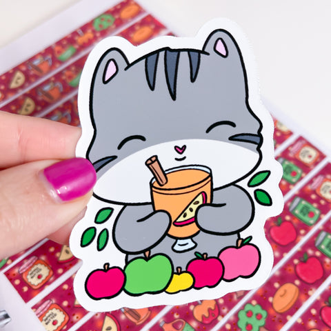 Apple Cider Cat Vinyl Die Cut Sticker