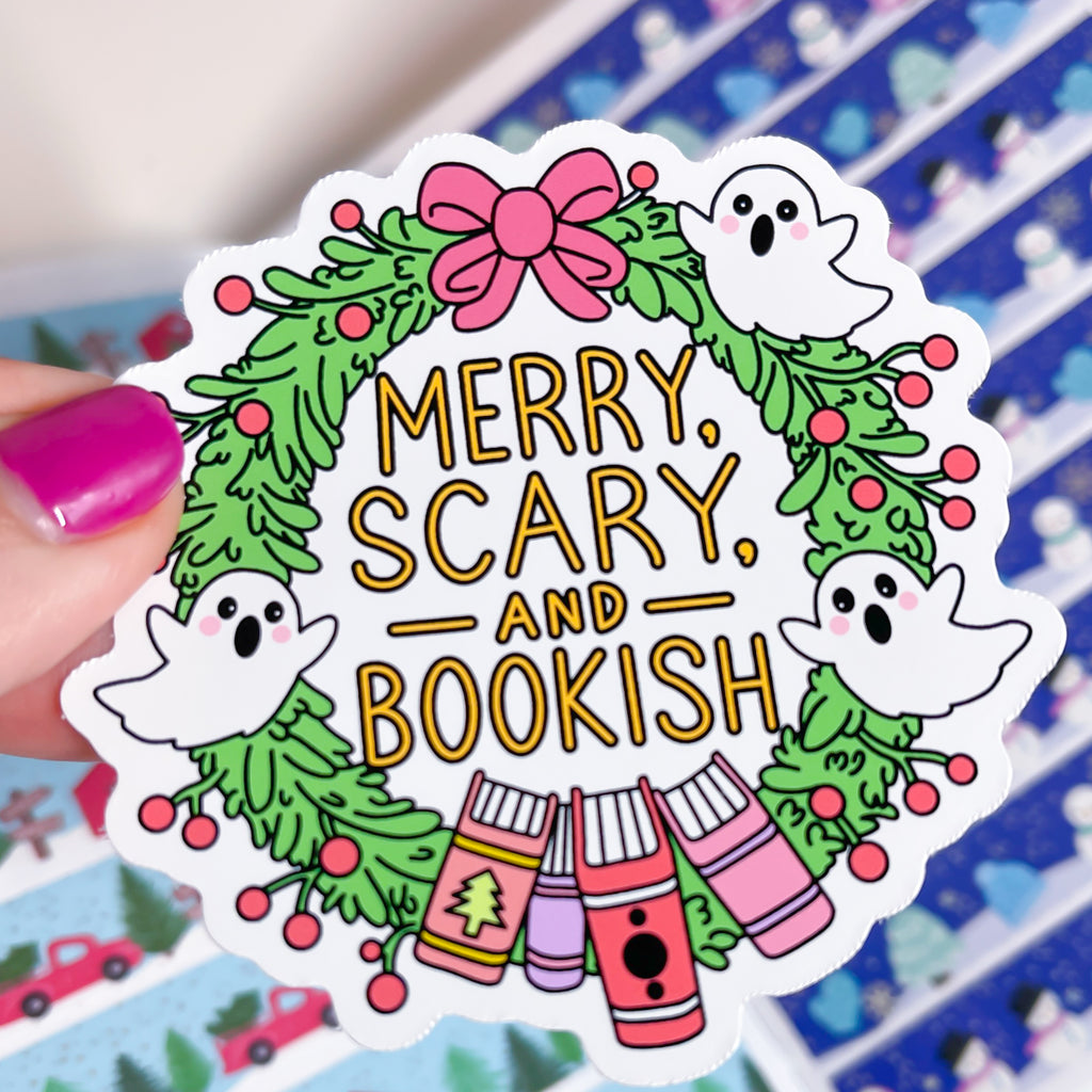 Merry, Scary, Bookish Vinyl Die Cut Sticker