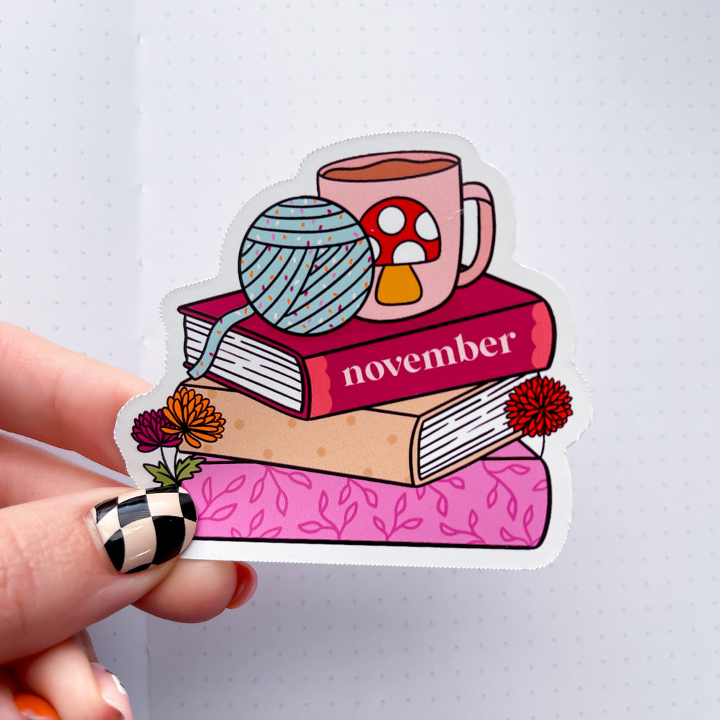 November 2025 Book Stack Vinyl Die Cut Sticker