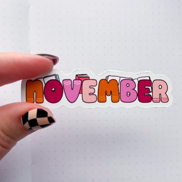 November Bookish Vinyl Die Cut Sticker – Sweet Bean Plans