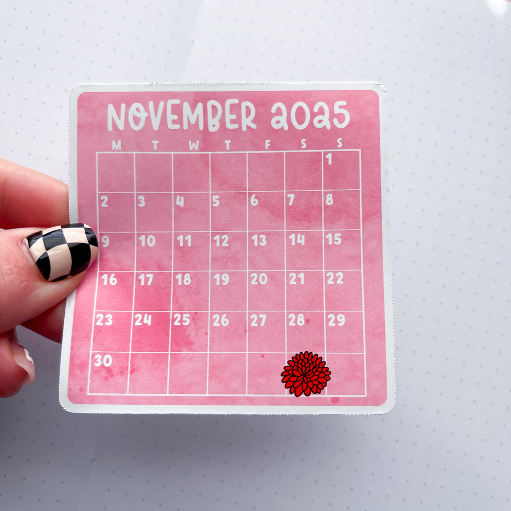 November 2025 Calendar Vinyl Die Cut Sticker