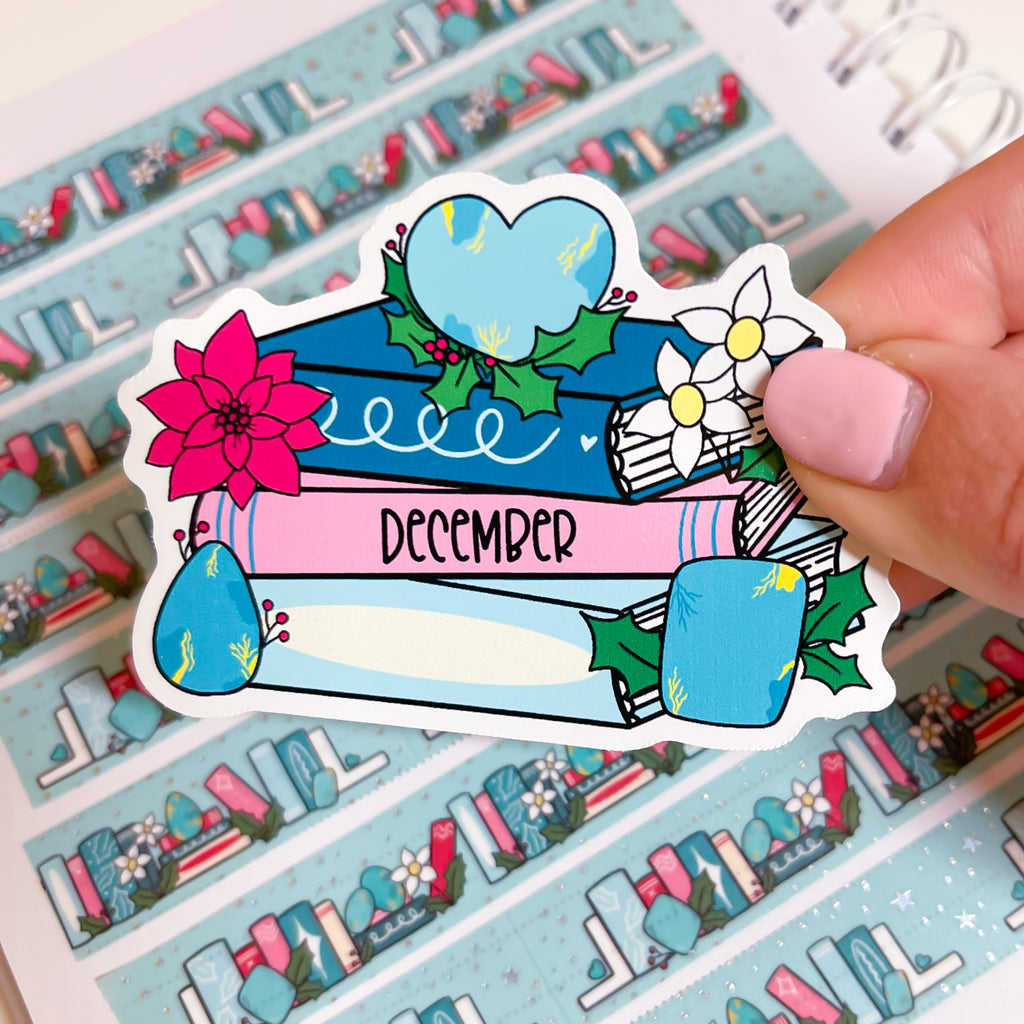 December Book Stack Vinyl Die Cut Sticker