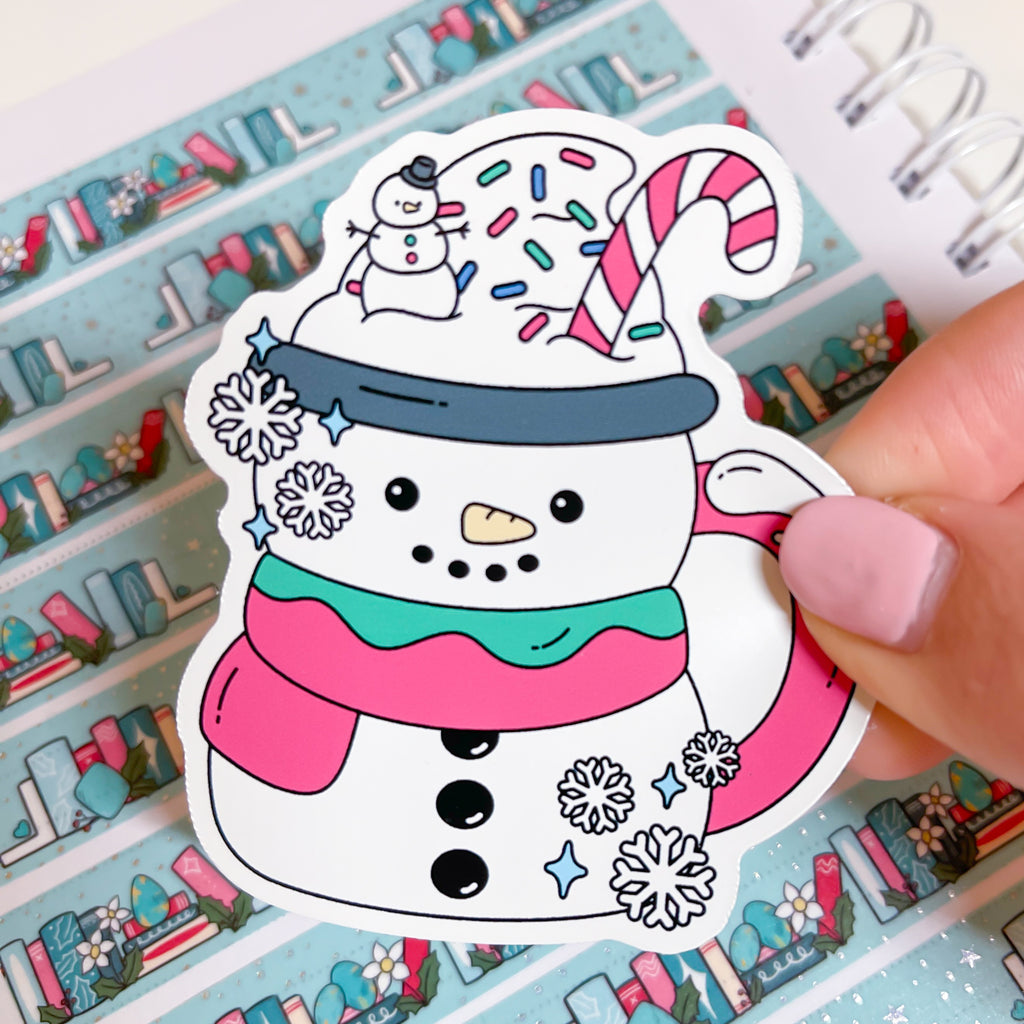 Snowman Mug Vinyl Die Cut Sticker