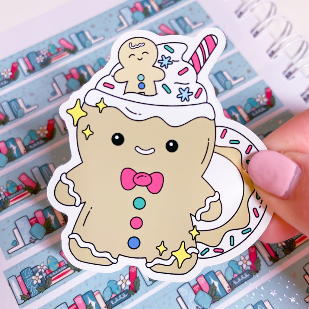 Gingerbread Man Mug Vinyl Die Cut Sticker