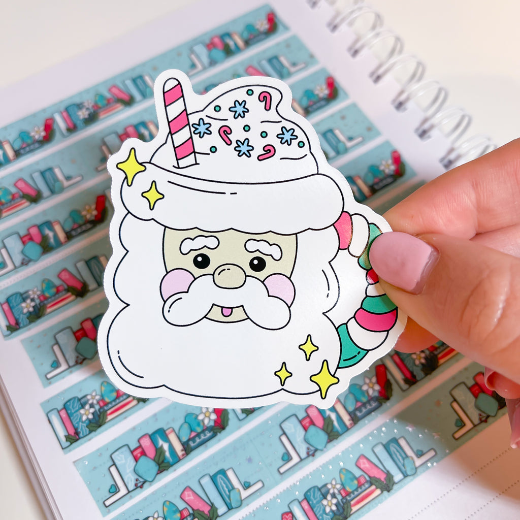 Santa Mug Vinyl Die Cut Sticker