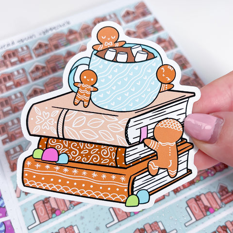 Gingerbread Book Stack Vinyl Die Cut Sticker