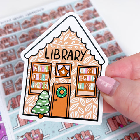 Gingerbread Library Vinyl Die Cut Sticker