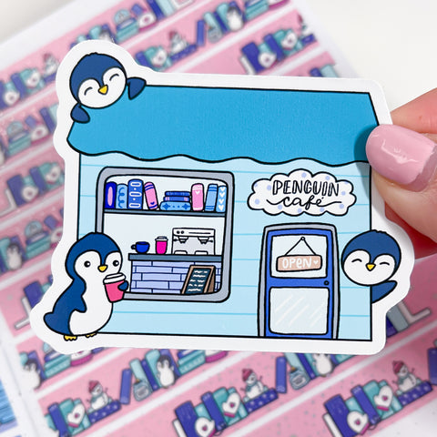 Penguin Cafe Vinyl Die Cut Sticker