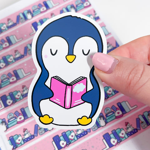 Bookish Penguin Vinyl Die Cut Sticker