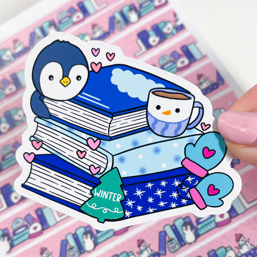 Penguin Book Stack Vinyl Die Cut Sticker