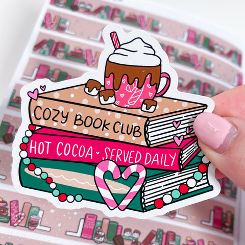 Hot Cocoa Book Stack Vinyl Die Cut Sticker