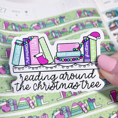 Reading Around Xmas Tree Vinyl Die Cut Sticker