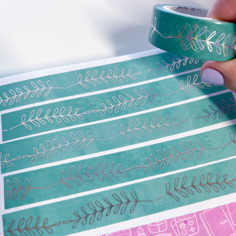 Holo Foil TEAL Watercolor Leaves Washi Tape (15mm)