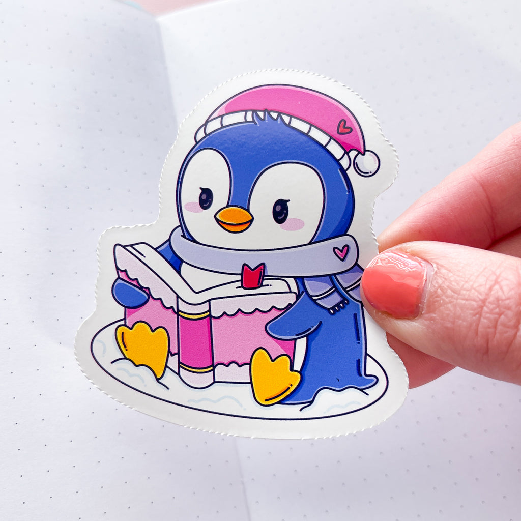 Bookish Penguin Vinyl Die Cut Sticker