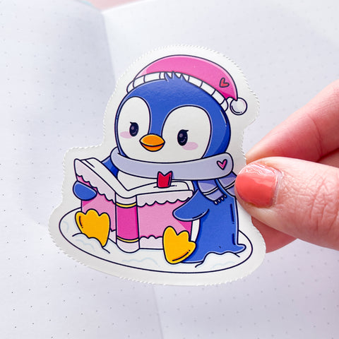 Bookish Penguin Vinyl Die Cut Sticker