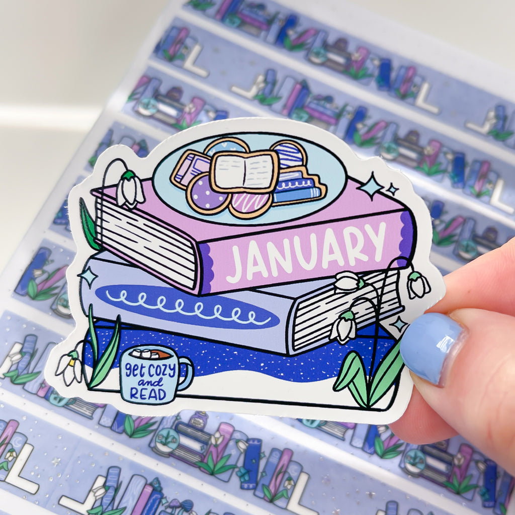 January Book Stack 2025 Vinyl Die Cut Sticker