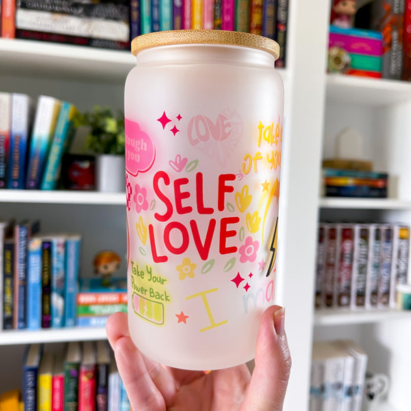 Self Love Affirmations Frosted Can Glass