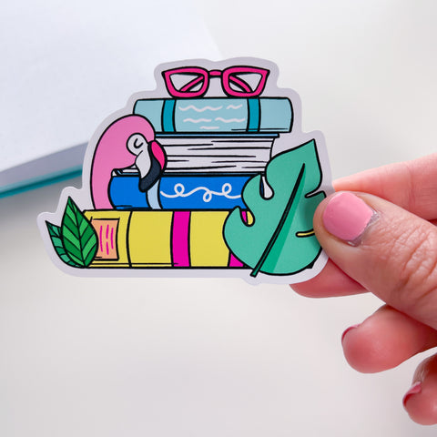 Beachy Book Stack Premium Vinyl Die Cut