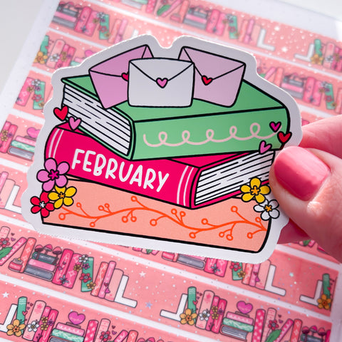 February Book Stack 2025 Vinyl Die Cut Sticker