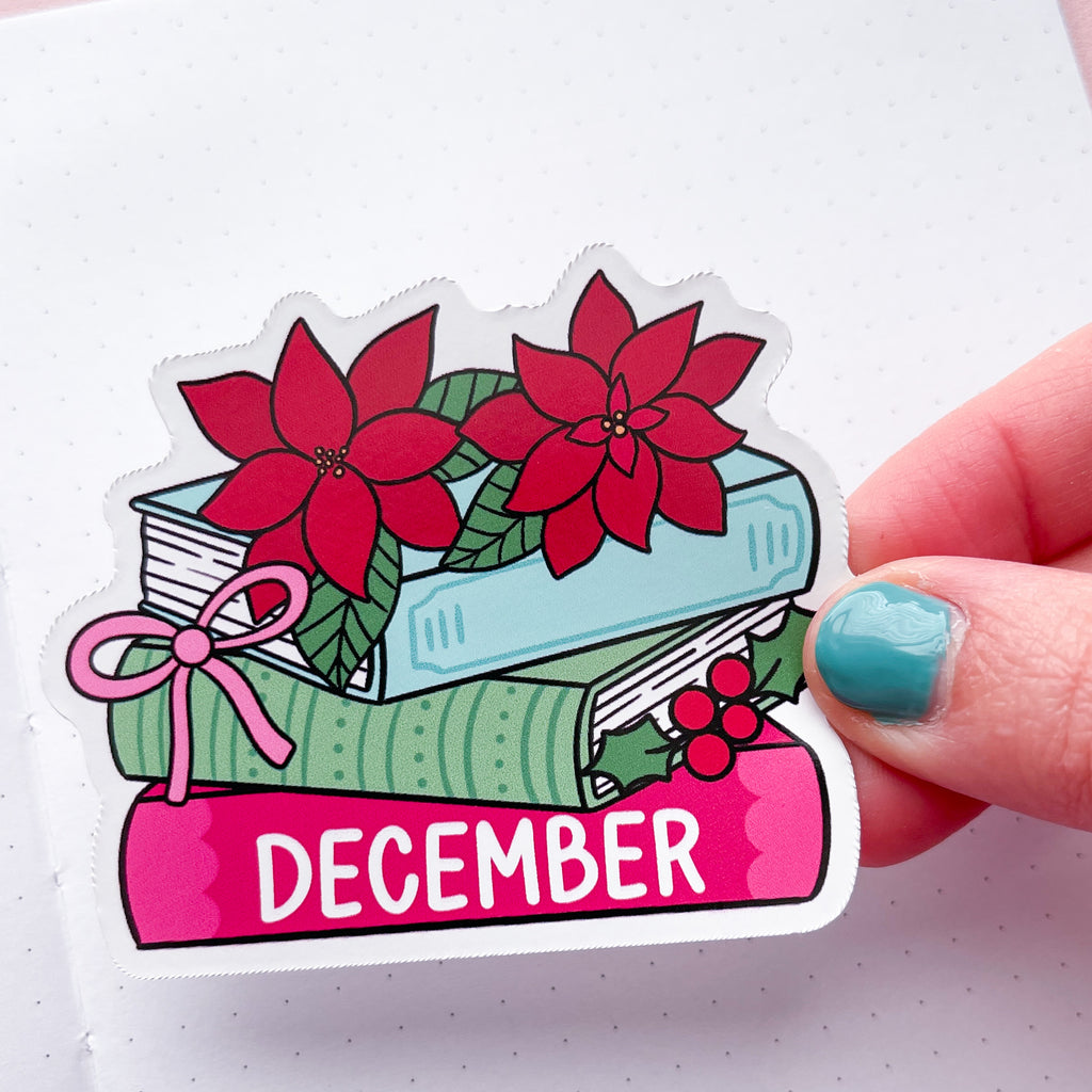 December 2025 Book Stack Vinyl Die Cut Sticker