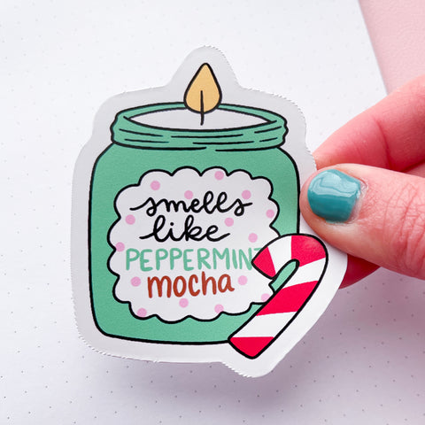 Peppermint Mocha Candle Vinyl Die Cut Sticker