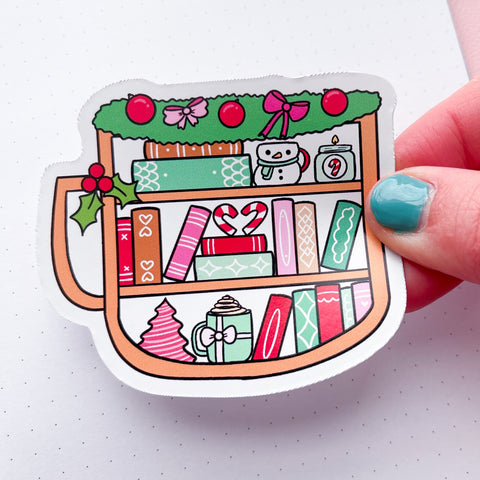Peppermint Mocha Bookcase Vinyl Die Cut Sticker