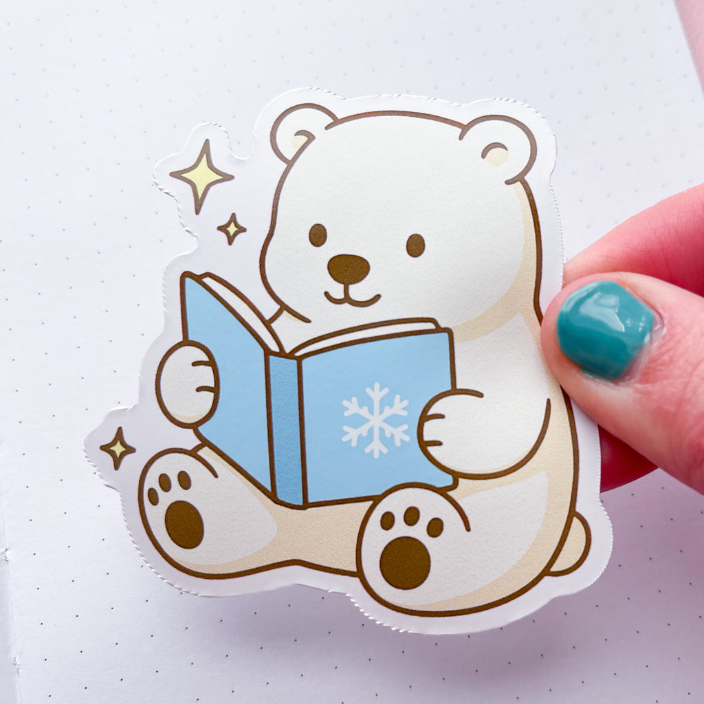 Polar Bear Reading Vinyl Die Cut Sticker