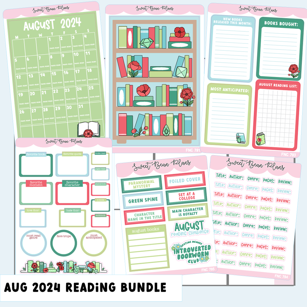 August 2024 Reading Journal Bundle (6 Pages)