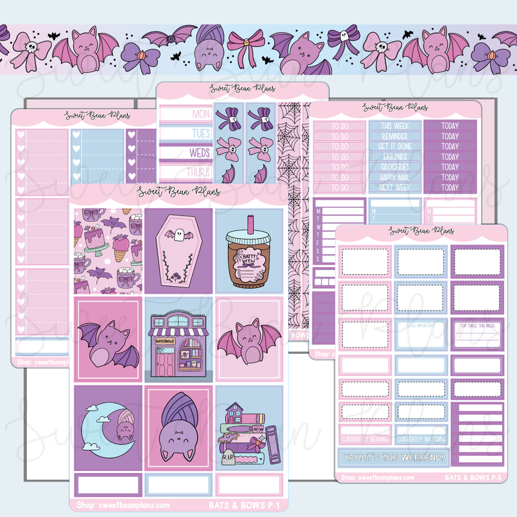 Bats & Bows Weekly Kit Vinyl Planner Stickers