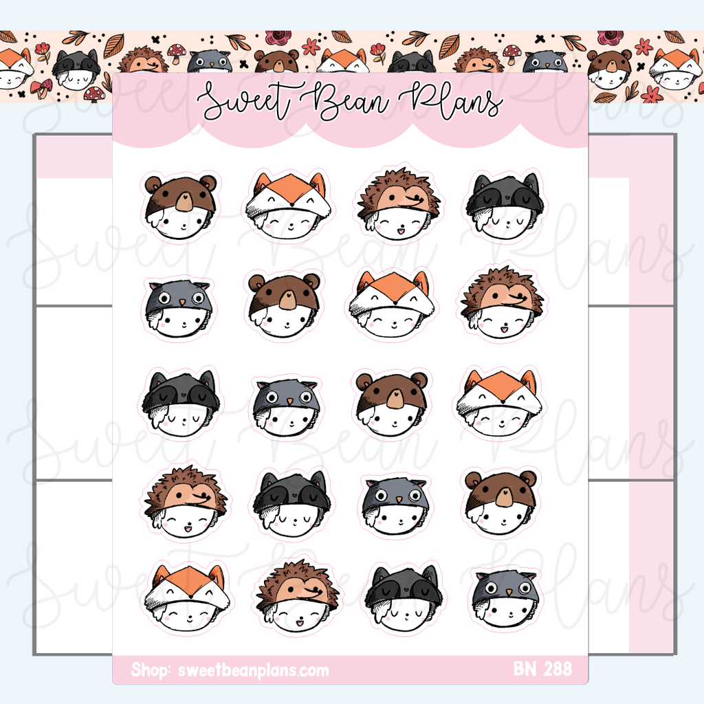 Fall Animal Doodle Beans Vinyl Planner Stickers | Bn 288