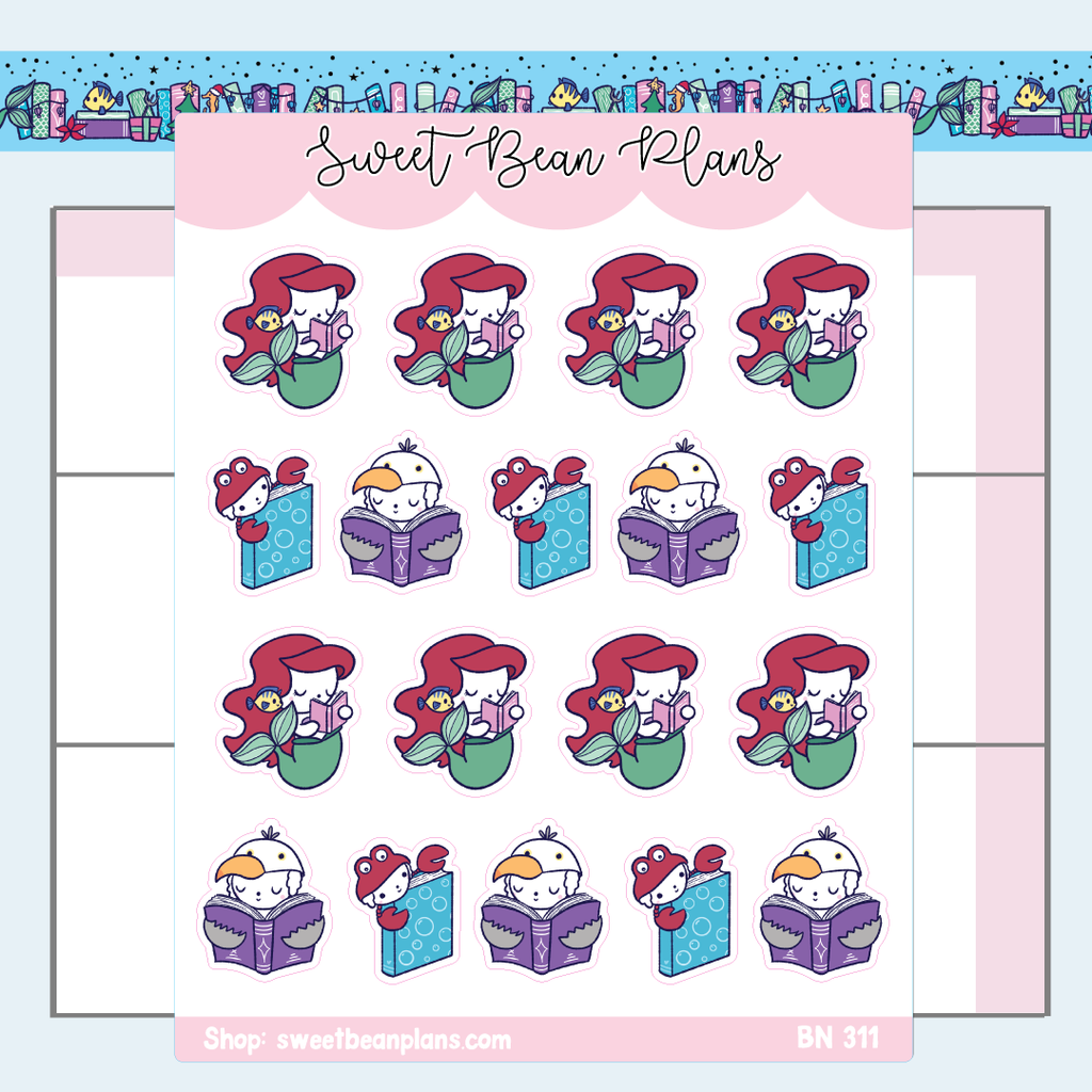 Merry Mermaid Reading Bean Vinyl Planner Stickers | Bn 311