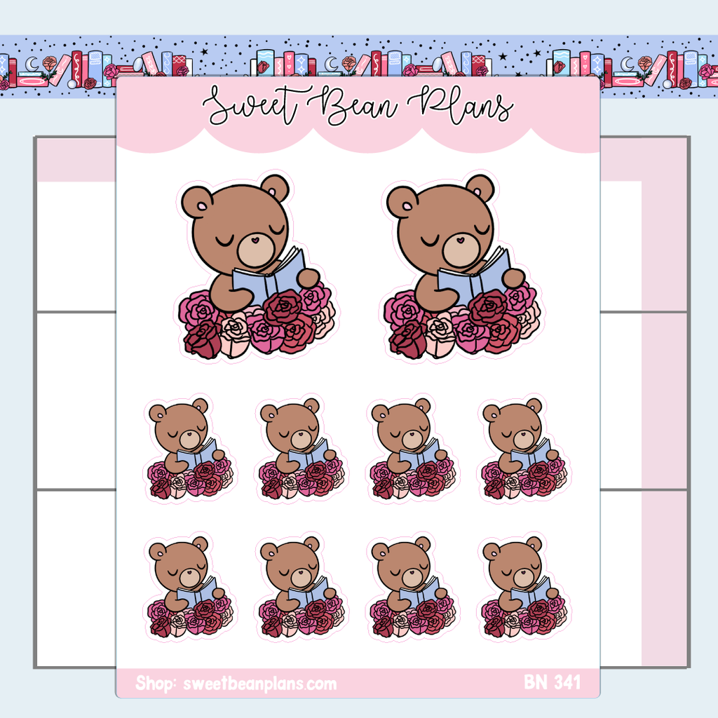 June Gemstone Floral Bear Vinyl Planner Stickers | Bn 341