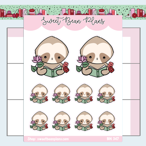 July Gemstone Floral Sloth Vinyl Planner Stickers | Bn 347