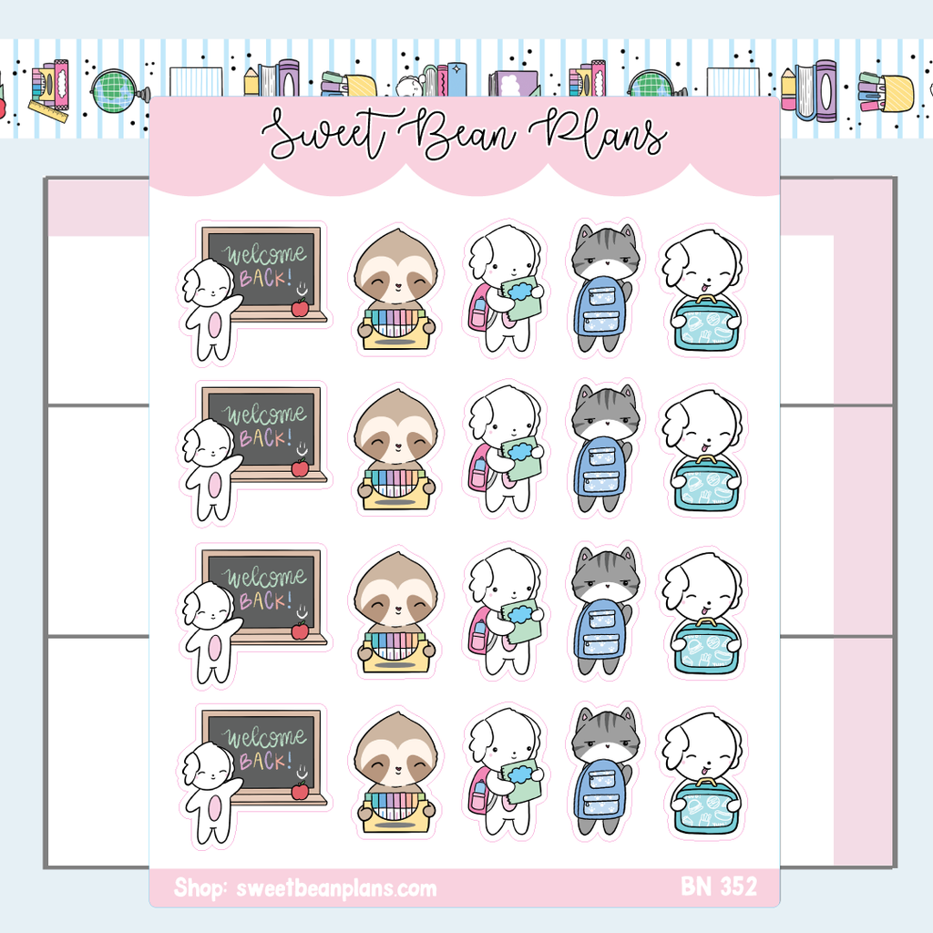 Back to School Bean Vinyl Planner Stickers | Bn 352