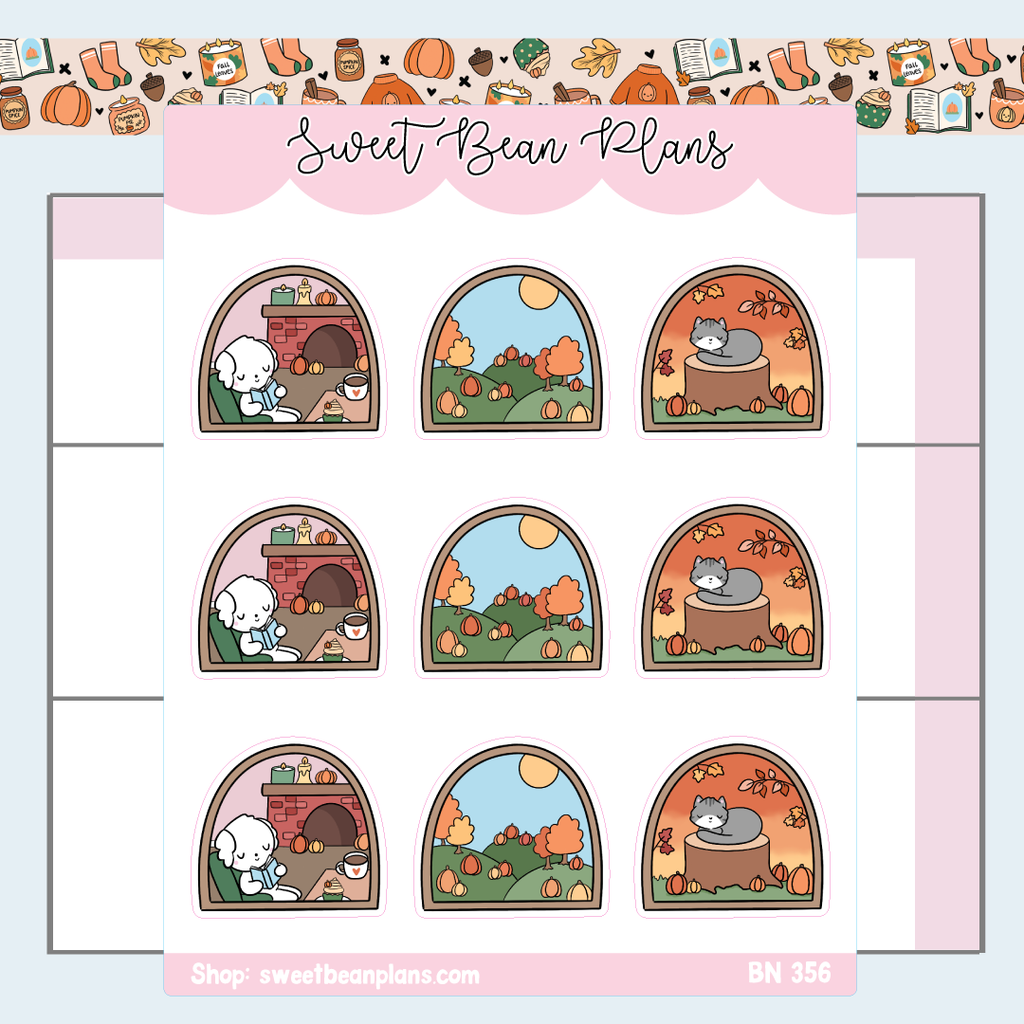 Fall Windows Vinyl Planner Stickers | Bn 356