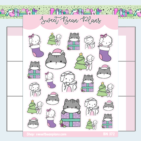 Cute Christmas Bean Vinyl Planner Stickers | Bn 372