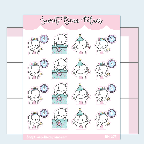 New Year Bean Vinyl Planner Stickers | Bn 375