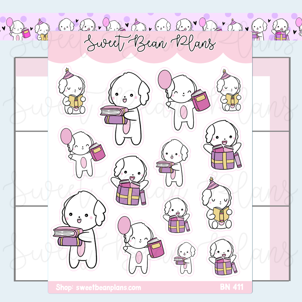 Bookish Birthday Bean Vinyl Planner Stickers | Bn 411