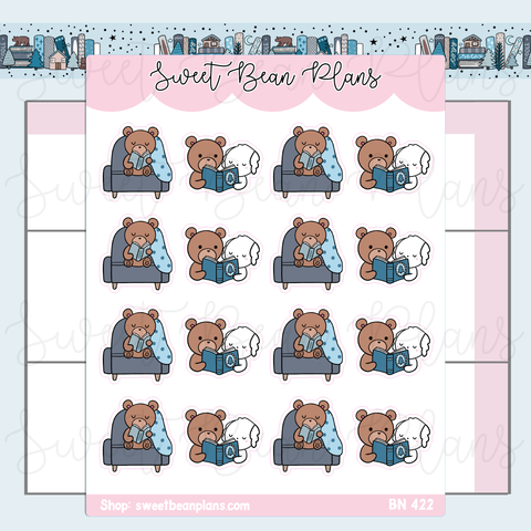 Cozy Reading Bean Vinyl Planner Stickers | Bn 422