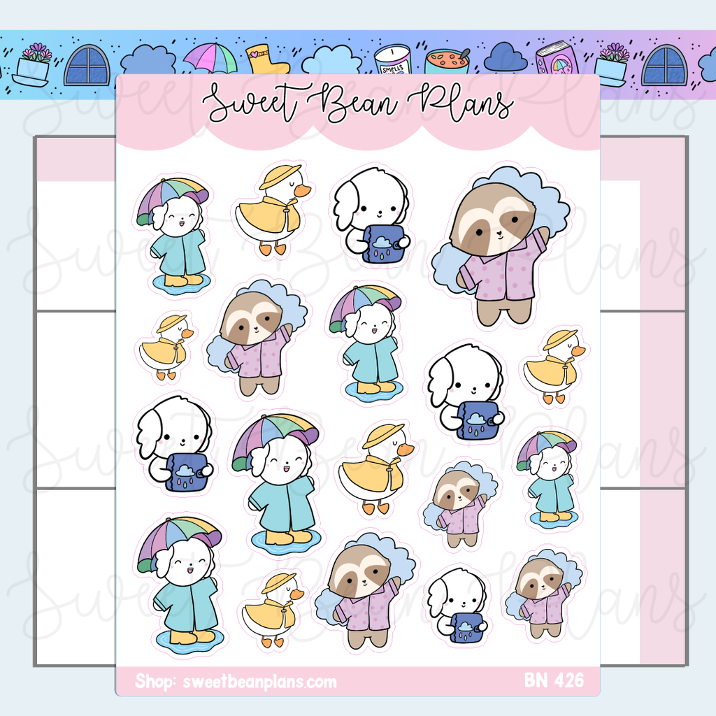 Rainy Day Bean Vinyl Planner Stickers | Bn 426